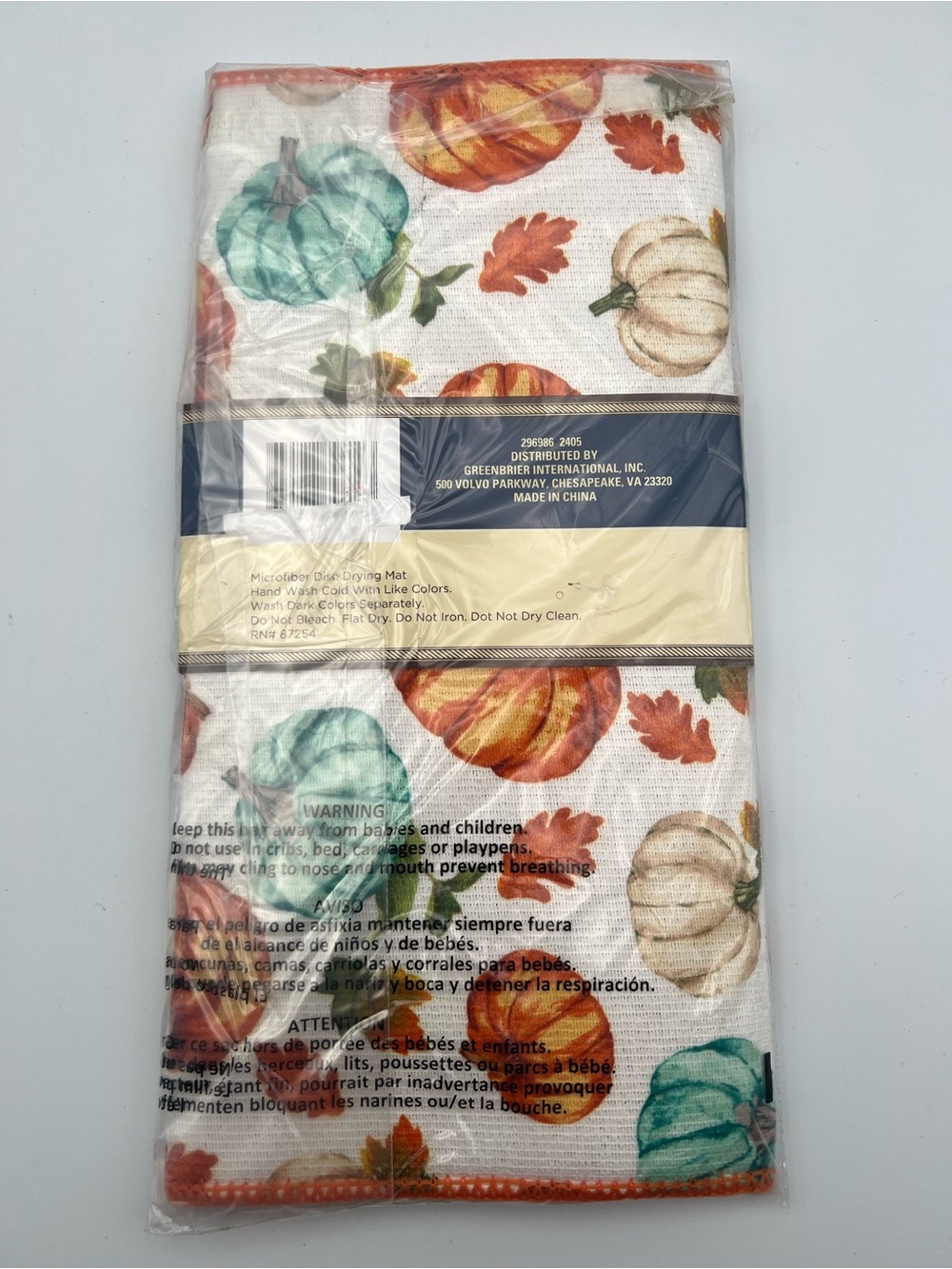 Home Collection Fall Pumpkin Kitchen Drying Mats- White, Orange, Teal, Cream